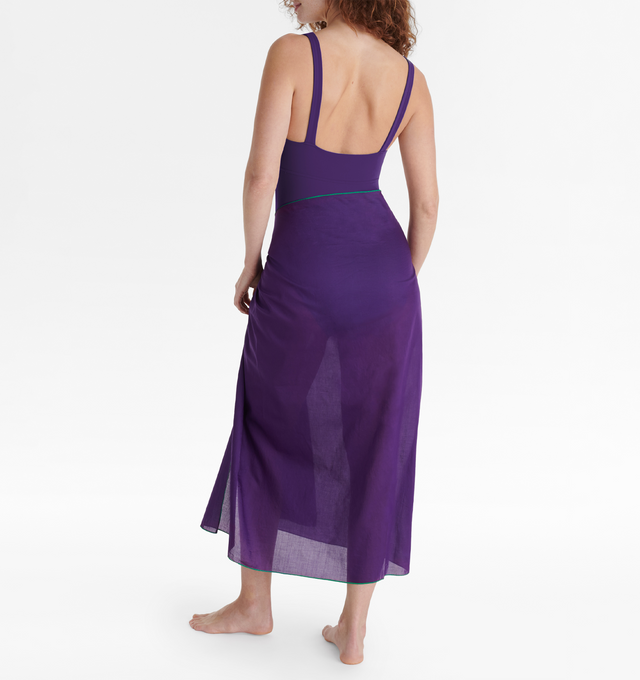 Image 3 of 4 - PURPLE - ERES Cabine Sarong featuring contrasting trims and ERES logo in the lower right corner. Dimensions: 100x150cm. 100% Cotton. Made in Bulgaria. 