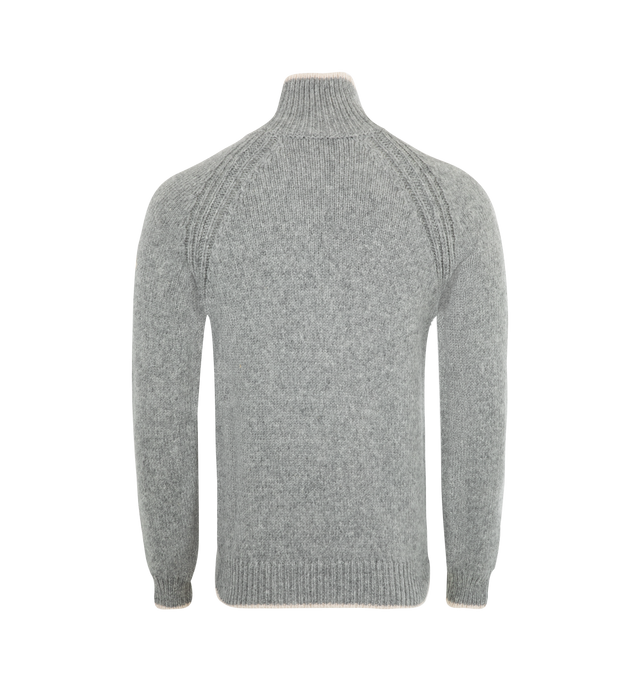 Image 2 of 3 - GREY - MONCLER Alpaca & Wool Blend Turtleneck Sweater featuring an alpaca, wool and nylon blend, stockinette stitch, gauge 3, turtleneck and logo patch. 55% alpaca, 23% wool, 22% polyamide/nylon. Made in Italy. 