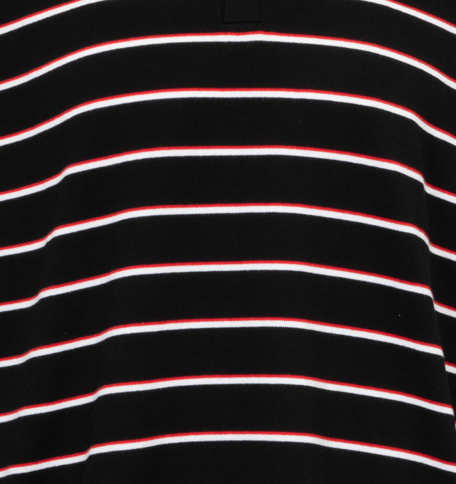 Image 3 of 3 - BLACK - LOEWE Polo Sweater featuring lightweight striped cotton knit, jersey knit, relaxed fit, regular length, two-tone horizontal stripes, polo collar, ribbed collar, cuffs and hem and Anagram embroidery placed on the back collar. 100% cotton. Made in Italy. 