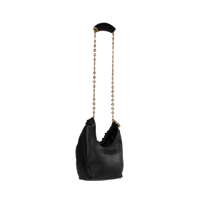 Image 2 of 4 - BLACK - LOEWE Squeeze Small Bag featuring shoulder, crossbody or hand carry, adjustable chain strap with Anagram engraved pebble and additional chain to extend the strap further, magnetic closure, internal zipped pocket, unlined and LOEWE embossed logo. 9.4 x 11.4 x 4.1 inches. Mellow nappa lambskin. Made in Spain. 
