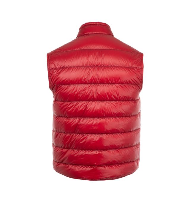 Image 2 of 2 - RED - Moncler Gui Puffer Vest has a stand collar with snap button closure, zipper closure, and zipper pockets, and it is packable for convenience. Down filled.   