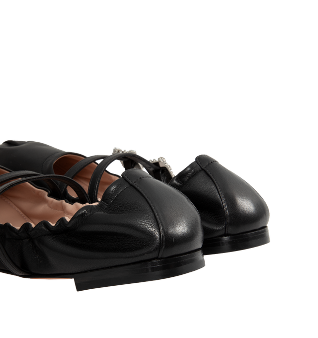 Image 3 of 4 - BLACK - ROGER VIVIER Mini Strap Leather Ballerina Flats featuring soft leather upper, elasticated back, top straps with crystal embellished buckle closures, leather lining and insole and leather sole. 100% lambskin. 