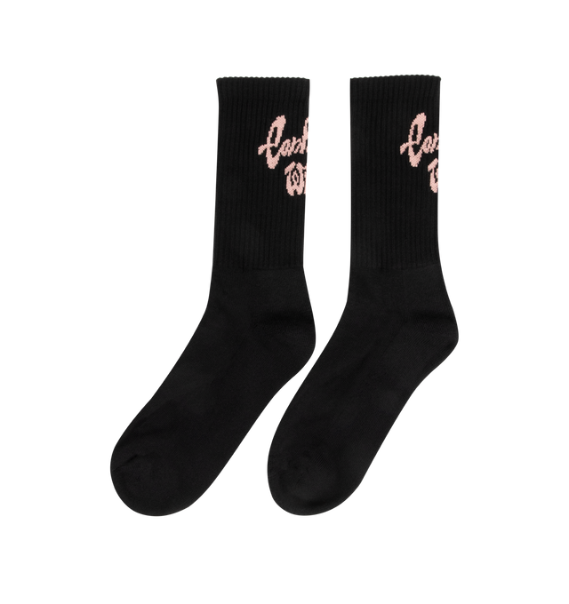Image 2 of 3 - BLACK - CARHARTT WIP Chedda Socks featuring soft stretch-cotton yarn, rib-knit ankles, french terry panels on the inside of the soles and ajacquard graphic on the back of each sock. 82% cotton, 16% polyester, 2% elastane. 