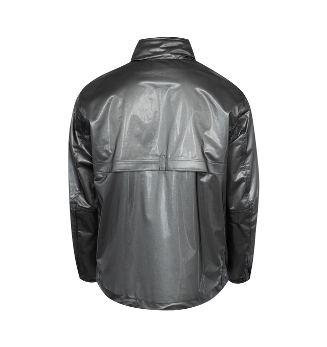 Image 2 of 3 - GREY - STONE ISLAND Metallic Jacket featuring valet stand collar, long opening edged by piping with segmented zipper closure, side slant pocket with zipper closure edged in piping, waist flap with two ventilation openings, Stone Island badge on the left sleeve, partially elasticized cuffs with tightening sna, storm flap on back with two ventilation openings and two-way zipper closure fastening trimmed in piping. 100% polyester. Coating: 100% polyurethanic resin. Lining: 100% polyamide/nylon. 