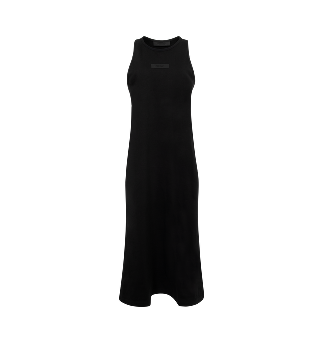 Image 1 of 3 - BLACK - FEAR OF GOD ESSENTIALS Tanktop Dress featuring round neck, relaxed fit, dropped armholes, hits below the knee in length, rubberized Essentials Fear of God black bar on the center front and at the back collar. 100% cotton.  