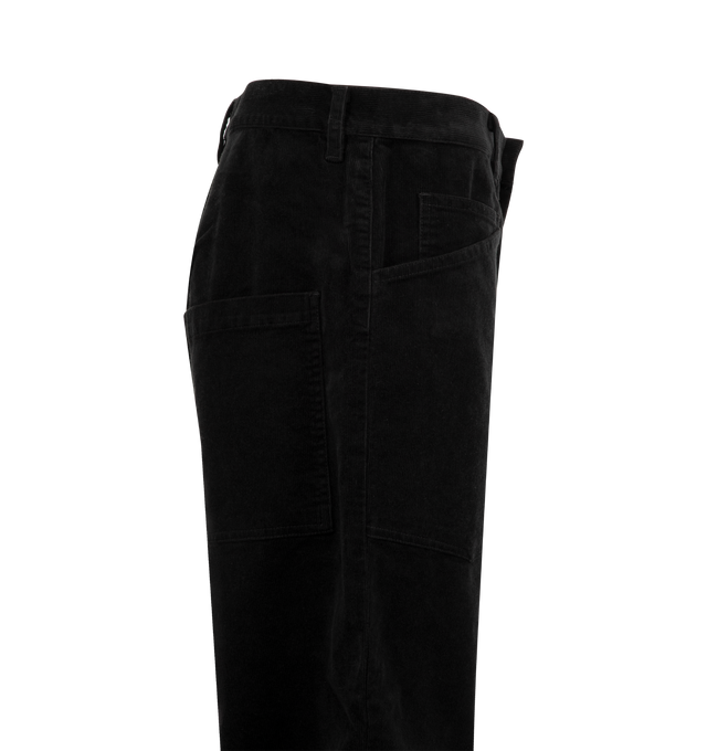 Image 3 of 3 - BLACK - NILI LOTAN Shon Pants featuring mid-rise, relaxed fit, barrel leg, curved silhouette, seam detail at knees, gusset at inseam, zip fly, hidden hook-and-bar closure, hidden stay button closure, top-stitched front and back patch pockets and belt loops. 93% cotton, 6% polyester, 1% polyurethane. Made in USA. 
