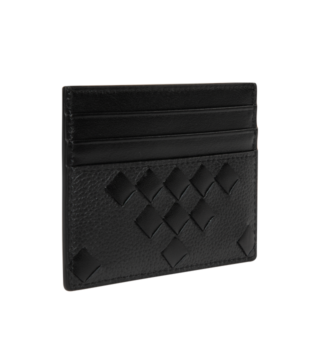 Image 2 of 3 - BLACK - Bottega Veneta Men's Credit card case is crafted in Intrecciato grained and smooth calf leather, featuring an intricate geometric pattern. Feturing six card slots, one central pocket, Lining: Calfskin. Made in: Italy 