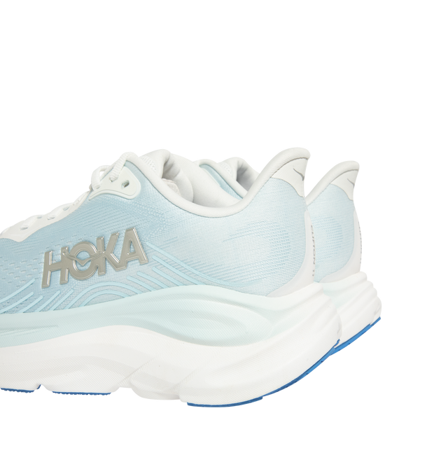 Image 3 of 5 - BLUE - Hoka Womens Clifton 11 Running Shoes feature an engineered mesh upper with reflective details and 3D-printed overlays. Designed with a CMEVA midsole, Rearfoot-Focused Active Foot Frame, MetaRocker geometry, open-cell sockliner, double-lace lock system, and Durabrasion rubber outsole for lightweight cushioning, stability, and everyday road running. Upper: Engineered Mesh; Midsole: CMEVA; Outsole: Durabrasion Rubber. Imported. 