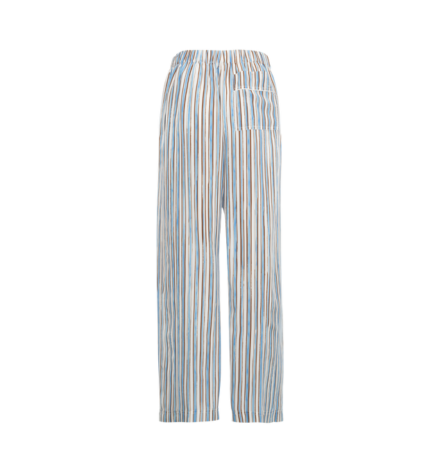 Image 5 of 6 - BLUE - Bottega Veneta Striped Pajama Set has a round collar top with button cuffs, patch pockets that coordinate with elastic waist button fly bottoms that offer side pockets, and a string leg fit. 100% silk. Made in Italy.  