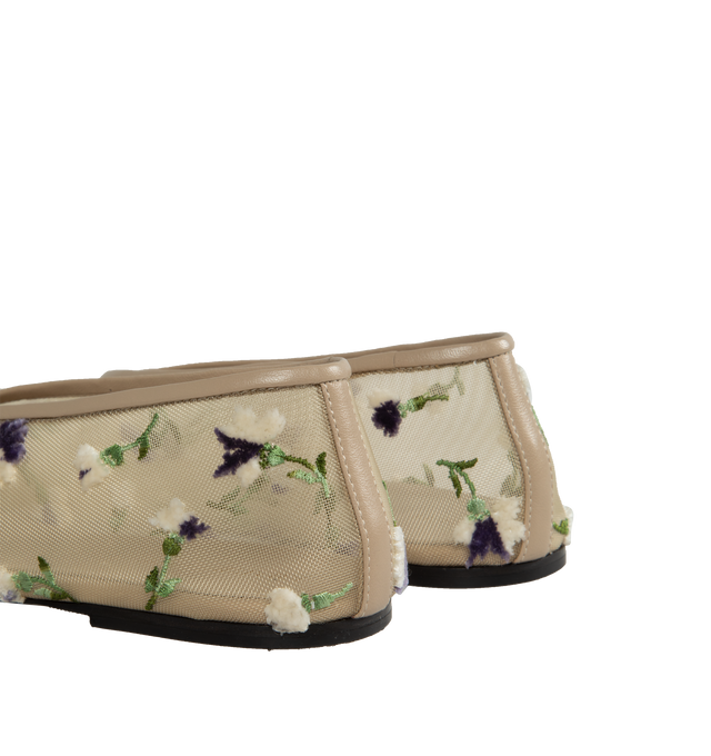 Image 3 of 4 - NEUTRAL - KHAITE Marcy Flat crafted in beige mesh with a tonally banded topline, high vamp, and dimensional purple floral embroidery. Featuring a sleek, rounded-toe and a 0.4 in heel. 70% polyamide, 20% viscose filament yarn, 10% lambskin.  Made in Italy. 