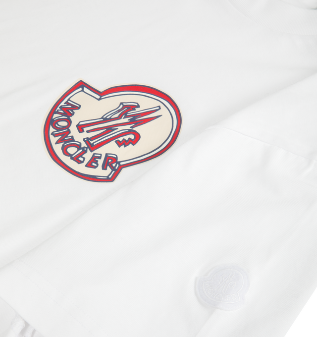Image 2 of 2 - WHITE - MONCLER Logo Cotton T-Shirt featuring cotton jersey, crew neck, short sleeves and printed logo motif. 100% cotton. 