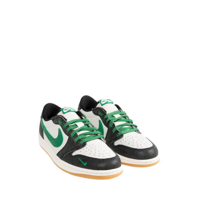 Image 2 of 5 - GREEN - Men's Air Jordan 1 Retro Low OG "Phantom and Pine Green" Sneakers feature a genuine leather upper with the iconic low-top silhouette for a timeless heritage look. These lifestyle sneakers combine encapsulated Air-Sole cushioning with a durable rubber outsole for lightweight comfort, lasting support, and reliable traction. Main Material: Genuine Leather. Midsole: Encapsulated Air-Sole Unit. Sole: Rubber. 