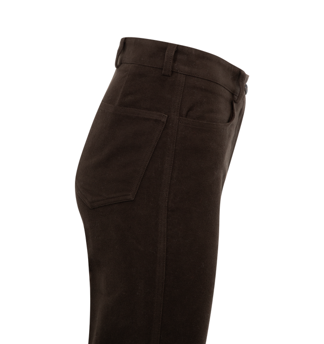 Image 3 of 3 - BROWN - TOTEME FLARED MOLESKIN TROUSERS featuring belt loops, side and back pockets and zipper fly. 70% cotton, 30% recycled cotton. 