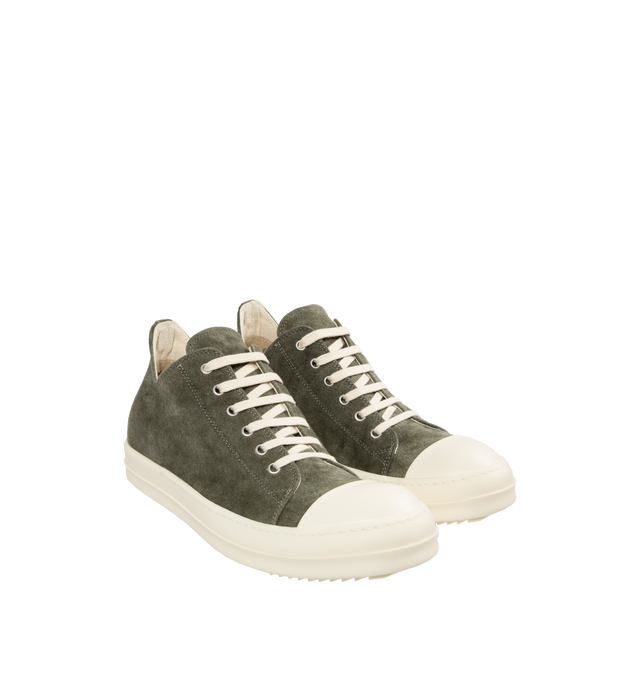 Image 2 of 5 - GREEN - Rick Owens DRKSHDW Low Sneakers in sage green with lace-up closure, rubber sole and toe cap. Fabric upper, rubber sole. Made in Italy. 