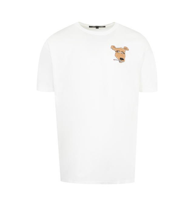 Image 1 of 2 - WHITE - COUT DE LA LIBERTE Freddie Smoking Dog T-Shirt featuring graphic on front, crew neckline, short sleeves, pullover style and relaxed fit. 100% cotton. Made in USA. 