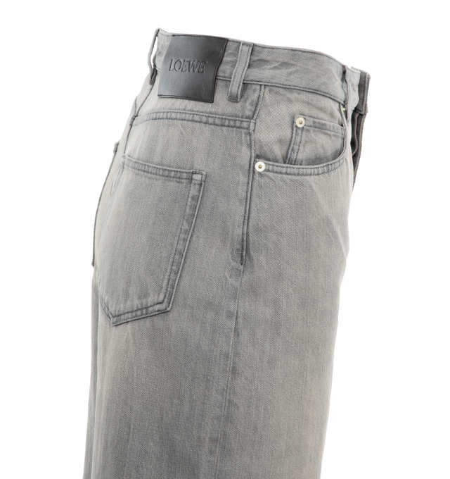 Image 2 of 3 - GREY - LOEWE  Jeans crafted in medium-weight cotton denim in a regular fit, long length, high waist, slouchy leg, concealed button fastening, five pocket style with LOEWE embossed leather patch placed at the back. 