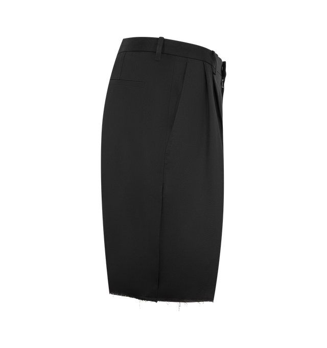 Image 3 of 3 - BLACK - MAISON MARGIELA Tailored Shorts featuring bermuda shorts with pleated front, raw cut hem, center zipper closure and four stitches at the back. Made in Italy. 