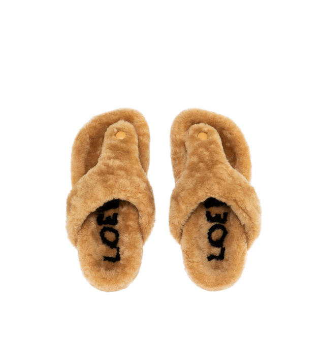 Image 4 of 4 - BROWN - LOEWE Ease Shearling Thong Sandals featuring thong strap, slide style and sheep shearling. Made in Italy.  