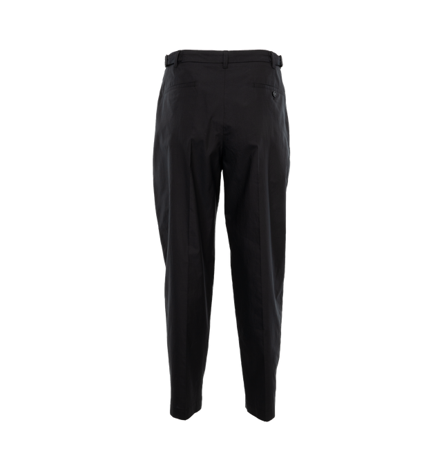 Image 2 of 4 - BLACK - LEMAIRE Carrot Pants featuring unlined, belted, straight fit, tapered leg, adjusters at the back side, two side pockets and single piped pocket at the back with Corozo button. 100% organic cotton. Made in Slovakia. 