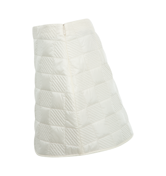 Image 3 of 3 - WHITE - Moncler Quilted Mini Skirt is made with embroidered nylon with a side zipper closure and an inner grosgrain waistband. Lined. Made in Hungary.  