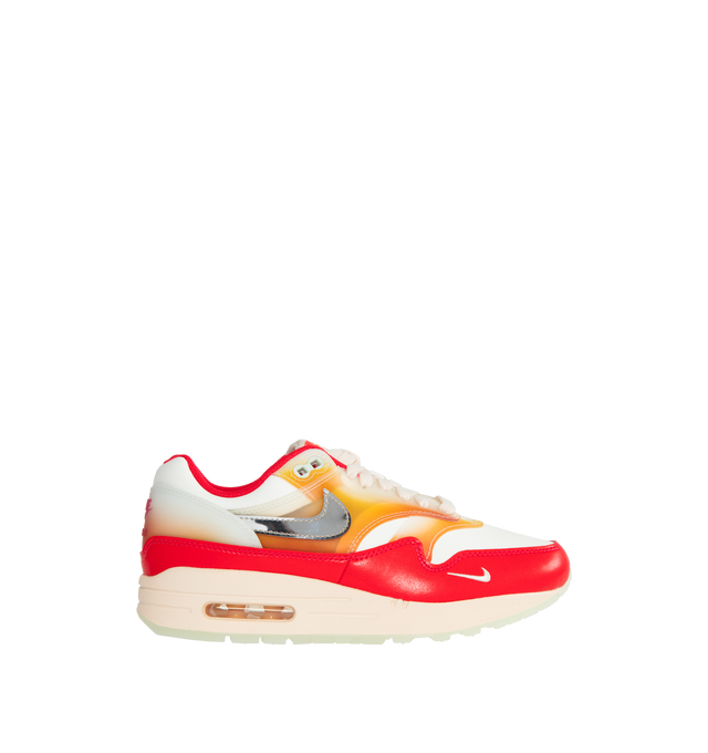 RED - NIKE Air Max 1 '87 Premium Sneaker featuring padded interior, removable insole, visible Max Air unit in the heel, leather and synthetic upper, textile lining and rubber sole.