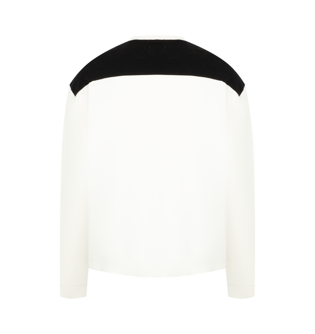 Image 2 of 2 - WHITE - Rhude Men's Racing Panel Long Sleeve Shirt is crafted from premium fabric and features a relaxed silhouette with a classic point collar, long sleeves, a button-front closure, and racing-inspired panel detailing. This designer long sleeve shirt combines vintage motorsport influences with Rhude's signature luxury streetwear aesthetic, creating a bold statement piece for elevated everyday styling. Main Material: 100% Cotton Fabric. 