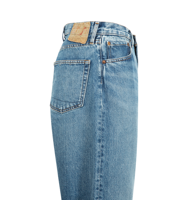 Image 3 of 3 - BLUE - ORSLOW Super Dad's Denim Pants featuring 13.5oz Japanese denim, relaxed and wide fit, one wash, two front pockets with coin pocket, two rear pockets and zipper fly. 100% cotton. Made in Japan. 