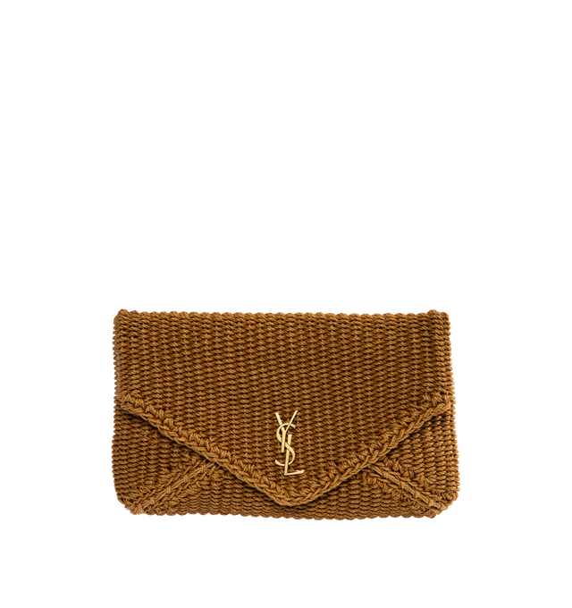 Image 1 of 3 - BROWN - SAINT LAURENT Cassandre Large Envelope Pouch in Rope featuring front flap decorated with the cassandre, leather lining, bronze-toned hardware and magnetic snap closure. 11.6" x 7.1" x 1.8". Lino. Made in Italy. 