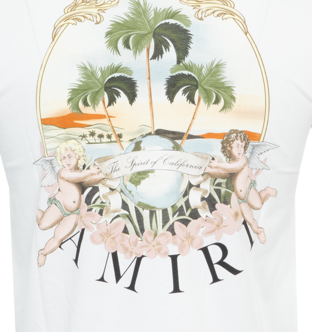 Image 4 of 4 - WHITE - AMIRI Cherub Palm Tee featuring logo graphic print at the chest, logo graphic print to the rear, crew neck, short sleeves and straight hem. 100% cotton.  