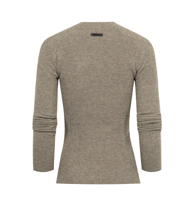 Image 2 of 2 - BROWN - FEAR OF GOD ESSENTIALS Waffle Long Sleeve Top featuring a poly-nylon waffle knit, form-fitting silhouette, rib-knit crewneck and a Fear of God Essentials label positioned at the back. 88% polyester, 12% nylon waffle knit. 