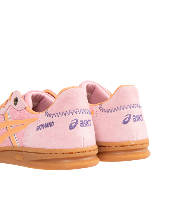 Image 3 of 5 - PINK - ASICS Skyhand OG Sneakers featuring lace up closure, layered upper construction, minimalistic suede leather paneling, suede upper, fabric lining and rubber sole. 
