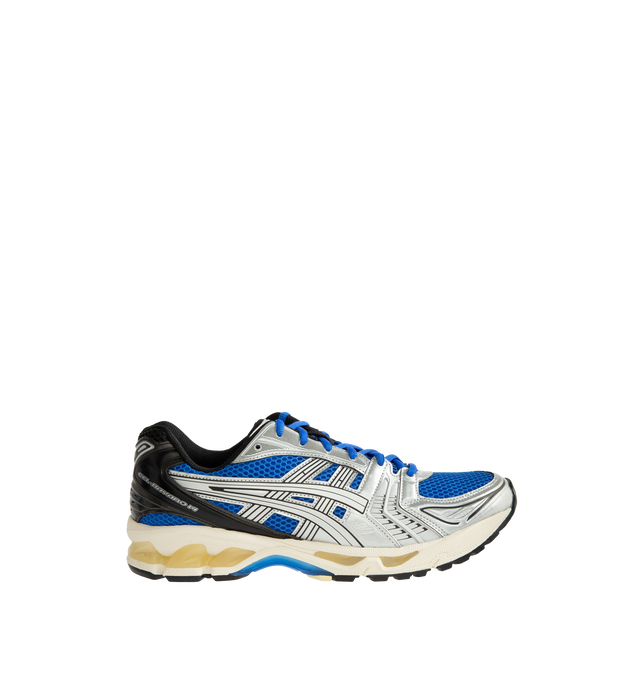 Image 1 of 5 - BLUE - Asics GEL-Kayano 14 Sneakers are lace-up style with rip-stop underlays, GEL cushioning, and TRUSSTIC support system. Unisex style in men's sizing. Imported from Indonesia. 