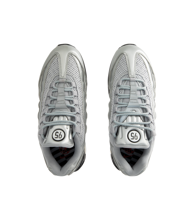 Image 5 of 5 - SILVER - NIKE Air Max 95 Sneaker featuring distinctive wavy design, visible Max Air cushioning, upper mixes synthetic leather and textiles for a layered look, flex grooves in the midsole and outsole, foam midsole and rubber outsole. 