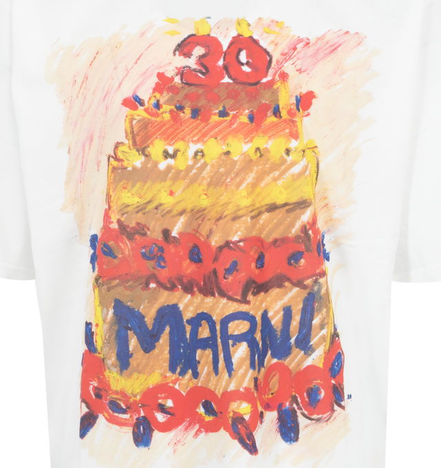 Image 2 of 2 - WHITE - MARNI Birthday Cake T-shirt featuring crew neck, short sleeves and graphic print on front. 100% cotton.  