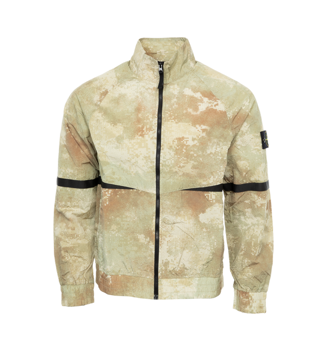 NEUTRAL - STONE ISLAND Abstract Zip Jacket featuring stand collar, long sleeves, elasticized cuffs, side slip pockets, elasticized hem and front zip closure. 100% nylon. Made in Italy.