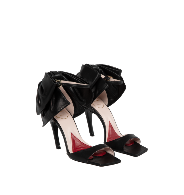 Image 2 of 4 - BLACK - ROGER VIVER Heeled snadlas made of black lambskin featuring 100mm heel,  square open toe, buckle-fastening ankle strap. Lamb leather upper and leather sole. Made in Italy. 