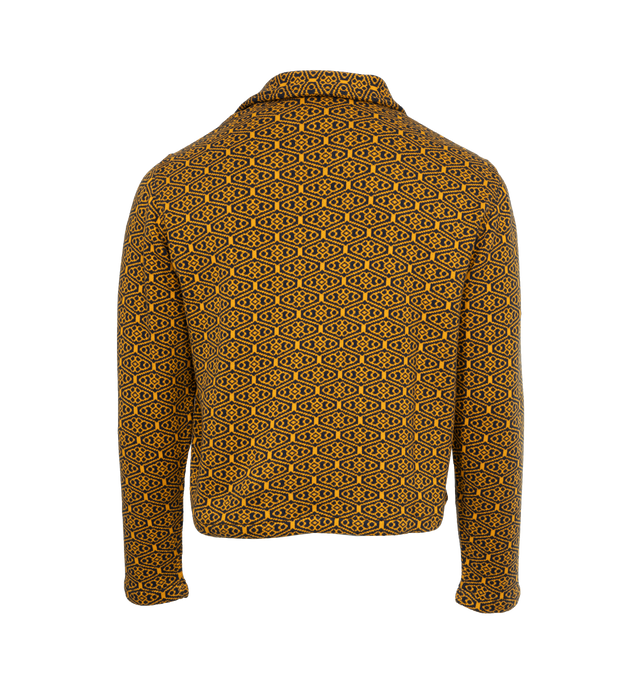 BROWN - BODE Crescent Sweater featuring rib knit cotton sweater, jacquard graphic pattern throughout, spread collar and half-zip closure. 100% cotton. Made in Peru.