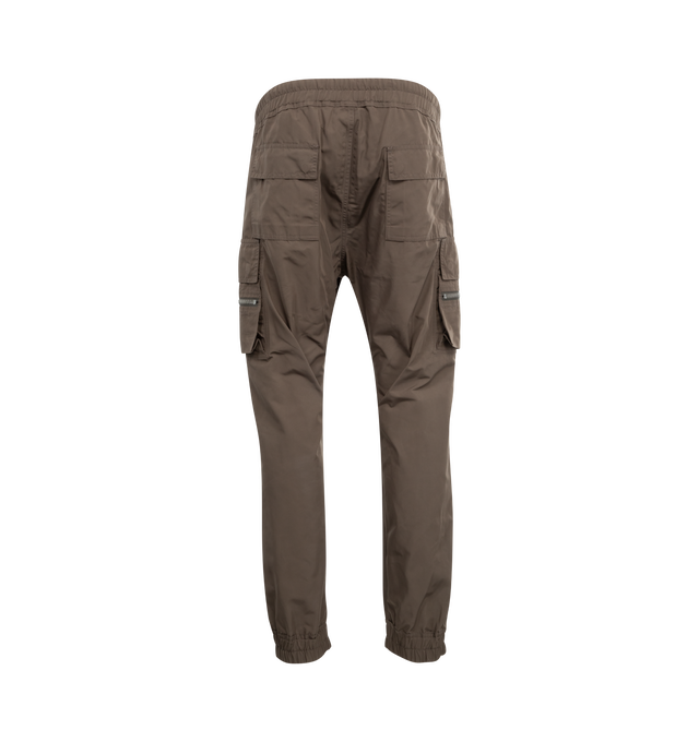 Image 2 of 3 - BROWN - RICK OWENS Mastodon Cargo Pant featuring slim-fit, zippered cargo flap pockets, tabs on the outer thigh, signature elongated drawstrings, elasticized waist and pulls on. 97% cotton, 3% elastane. Made in Italy. 