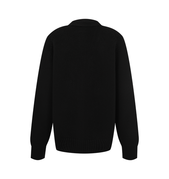 Image 2 of 2 - BLACK - The Row Women's Pranavi Cardigan is crafted from textured cashmere and features a slightly oversized silhouette with a classic V-neckline, front button closure, and ribbed trims at the neckline, cuffs, and hem. This designer cashmere cardigan combines exceptional Italian craftsmanship with rich three-ply cashmere yarn for luxurious warmth, depth, and softness, creating a timeless layering piece with effortless sophistication. Main Material: 100% Cashmere. Made in Italy. 