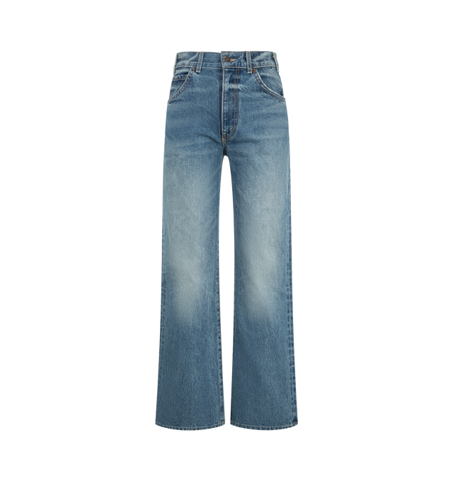 Image 1 of 3 - BLUE - Nili Lotan Women's Cropped Joan Jean is crafted from premium Japanese non-stretch heavyweight crosshatch denim and features a high-rise waist, a straight-leg silhouette, and a cropped length. Fitted through the waist and hips, this classic style is detailed with traditional five-pocket construction, front pocket rivets, and belt loops. Finished with a zip fly and branded shank closure, the heavyweight denim naturally softens with wear and may feature subtle variations in wash and textu 