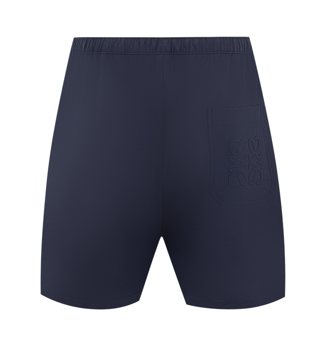 Image 2 of 3 - NAVY - LOEWE PAULA'S IBIZA Shorts in lightweight textured cotton blend poplin featuring regular fit, short length, mid waist, elasticated waist with drawstring, slash pockets, rear patch pockets and anagram crafty embroidery placed on the rear pocket. Cotton/polyamide. Made in Italy. 