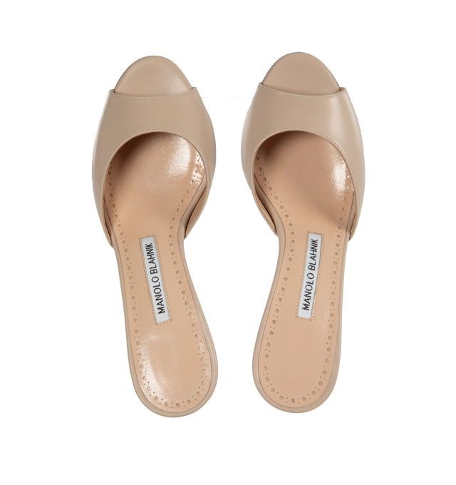 Image 4 of 4 - NEUTRAL - MANOLO BLAHNIK Jada Mules featuring open toe and stiletto mid heel. 70MM. 100% calf leather. Made in Italy. 