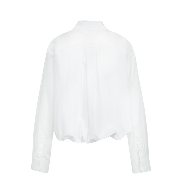 Image 2 of 2 - WHITE - Loewe Women's Shirt in cotton is crafted from lightweight cotton and features a drawstring waist for a cinched silhouette. Designed with a regular fit and regular length, it is finished with a concealed button-front fastening, a gathered hem with a concealed drawstring, and Double L embroidery at the chest. Main Material: Cotton. Made in Portugal. 
