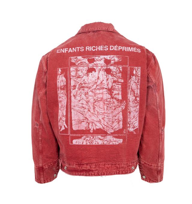RED - ENFANTS RICHES DEPRIMES Italian Romance Zip Jacket featuring tonal cotton herringbone lining, a zip front closure and welt pockets at waist and chest. 100% cotton.