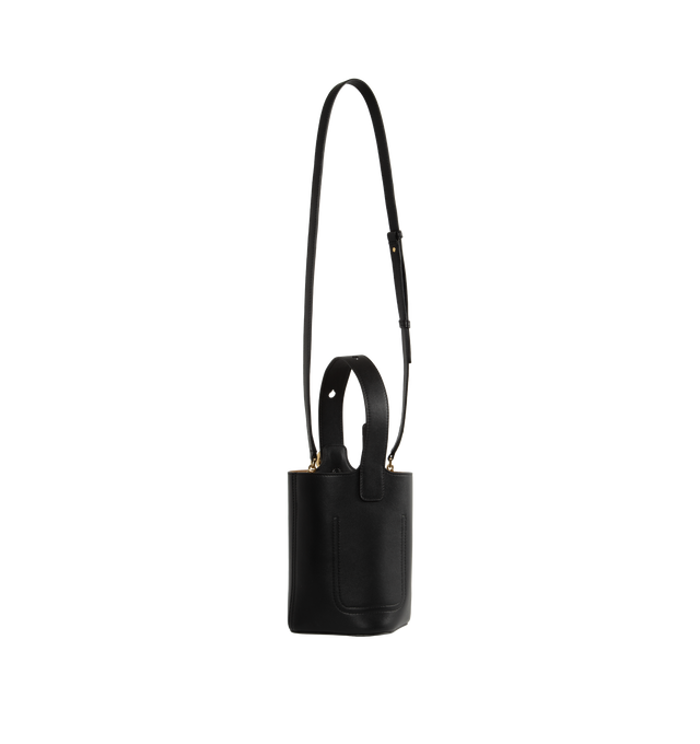 Image 2 of 3 - BLACK - LOEWE Mini Pebble Bucket Bag featuring magnetic closure, internal pocket, bonded suede lining, anagram engraved Pebble, crossbody, shoulder or hand carry and adjustable and removable strap. 7.7 x 6.3 x 6.3 inches. Mellow Calf. Made in Spain.  