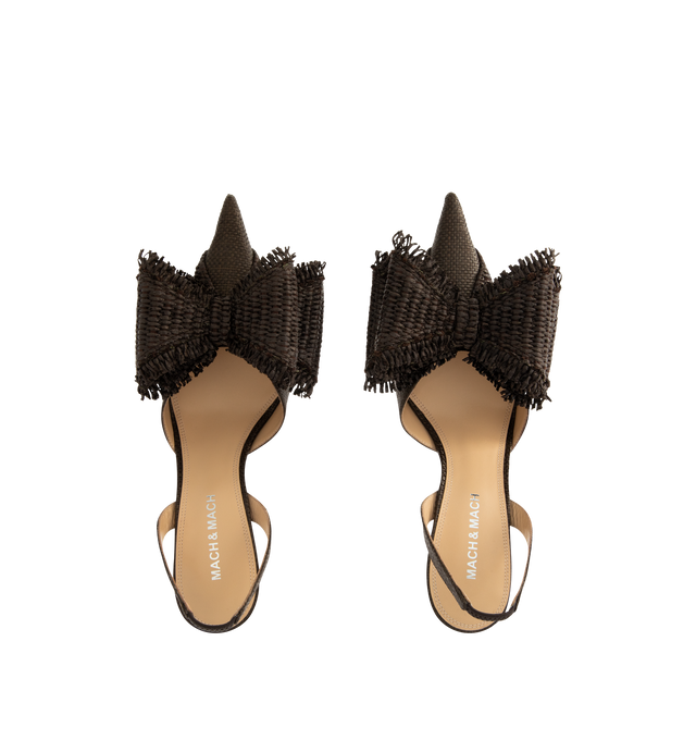 Image 4 of 4 - BROWN - MACH & MACH Raffia Fringed Slingback Sandals featuring a pointed toe, a slingback strap, raffia and fringe detailing and a bow detail. 85MM. 100% raffia. Sole: 100% calf. 
