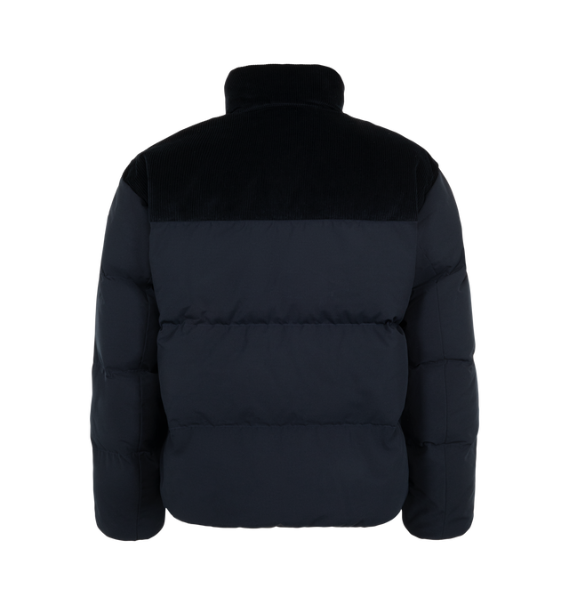 Image 3 of 4 - NAVY - Canada Goose Men's Sterling Puffer Jacket is crafted from Arctic Tech fabric and features a puffer silhouette with contrasting cotton corduroy at the shoulders and collar for a Western-inspired look. Designed with a concealed snap placket over a front zipper, an exposed bottom snap, an adjustable drawcord hem, and recessed rib-knit cuffs to help retain warmth. Main Material: Arctic Tech. Contrast: Cotton Corduroy. Closure: Hidden Snap Placket with Front Zip. Pockets: Two Snap-Welt Exte 