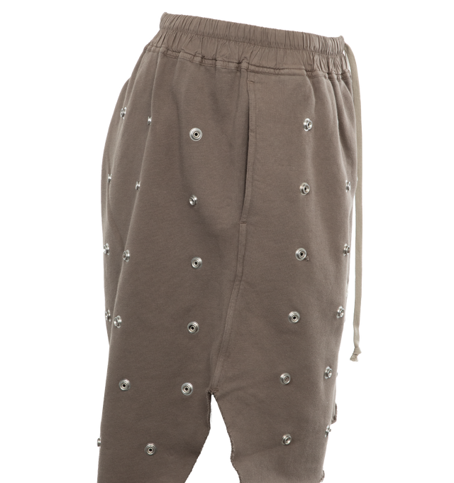 Image 3 of 3 - GREY - DRKSHDW Long Boxer Shorts featuring allover grommet embellishment, elasticized drawstring waist, side slip pockets, relaxed fit through wide legs and pull-on style. 100% cotton. Made in Italy. 
