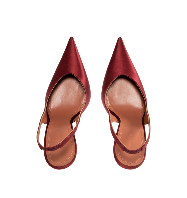 Image 4 of 4 - RED - AMINA MUADDI Anok Satin Slingback Pumps featuring elasticated slingback strap, pointed toe and 105mm heels. Upper: silk. Lining: leather. Sole: leather insole, leather and rubber sole. Made in Italy. 