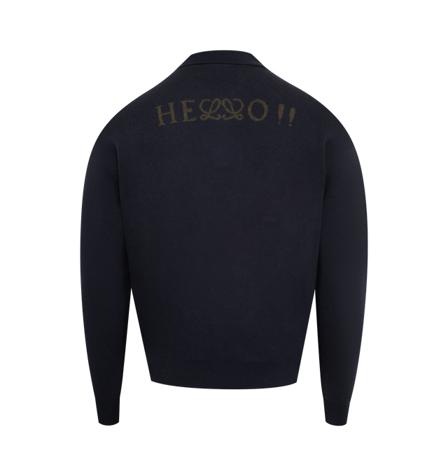 Image 2 of 2 - NAVY - LOEWE Polo Sweatshirt in cotton and cashmere featuring a polo collar, dropped shoulders, relaxed fit, regular length, button front fastening, herringbone placket lining, asymmetric front to back hem, split sides and LOEWE Anagram embossed leather patch placed at the back. Cashmere/cotton. Made in Portugal. 